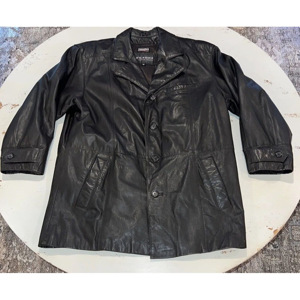 WILSONS Thinsulate Button Zip Out Liner Black Leather Jacket Men's Size M Coat